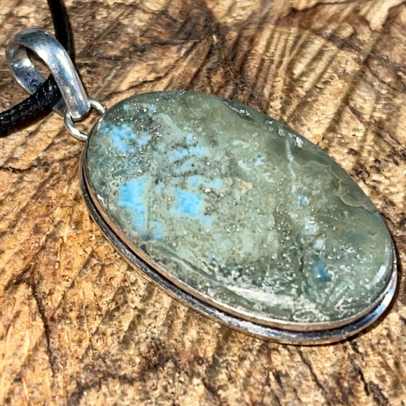 Blue Gray Caribbean Larimar Crystal Pendant 2” - Picture 12 of 15